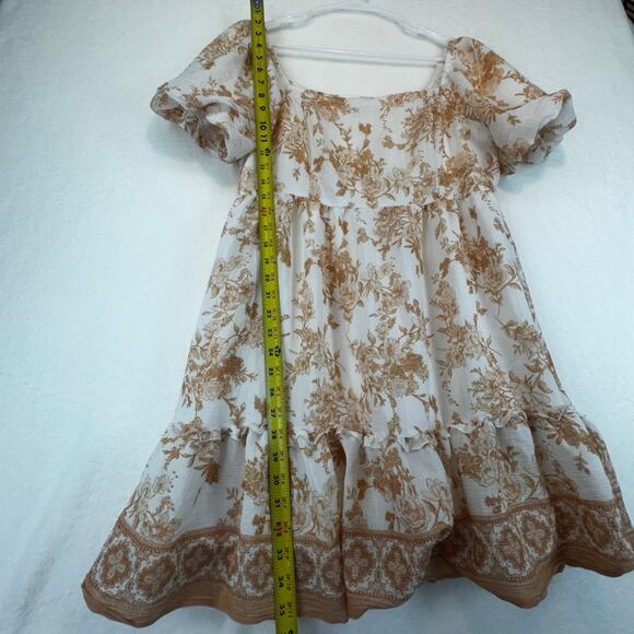 Bell Pepper Women's Floral Short Sleeve Dress Size XL Cream Brown Cottagecore - Picture 9 of 9